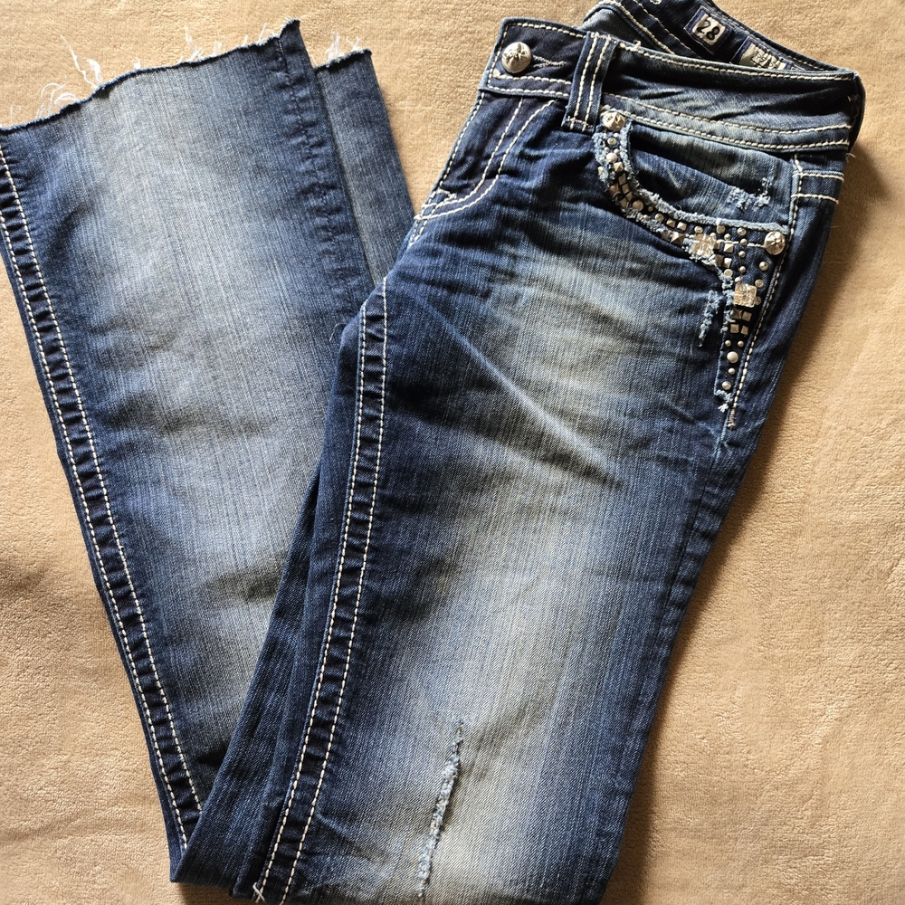 Miss Me Dark Blue Boot Cut Jeans with Embellishments